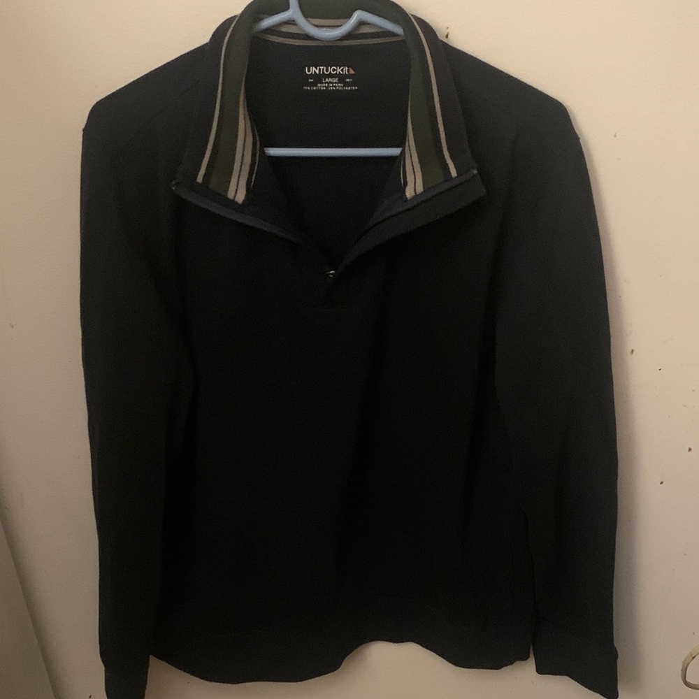Stunning UNTUCKit Men's Black Quarter Zip Collared Sweater Peruvian Cotton SZ L😍